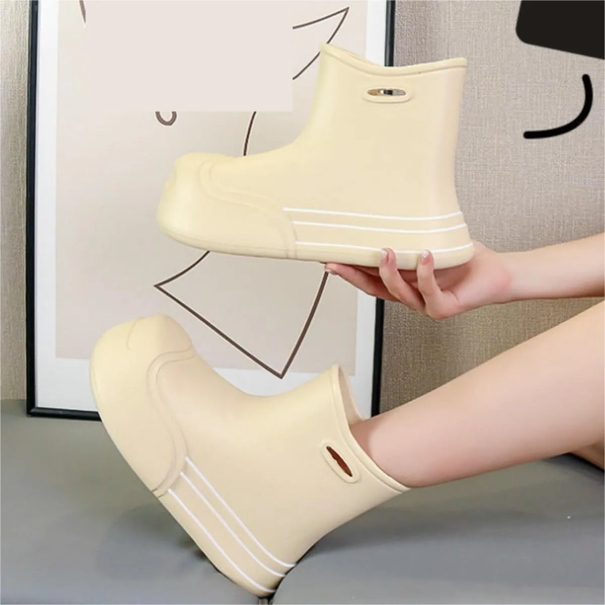 Rain Boots Footwear Women's Outdoor Thick Soled Waterproof Rain Boots Short Tube Four Season Water Shoes Outdoor Work Boots
