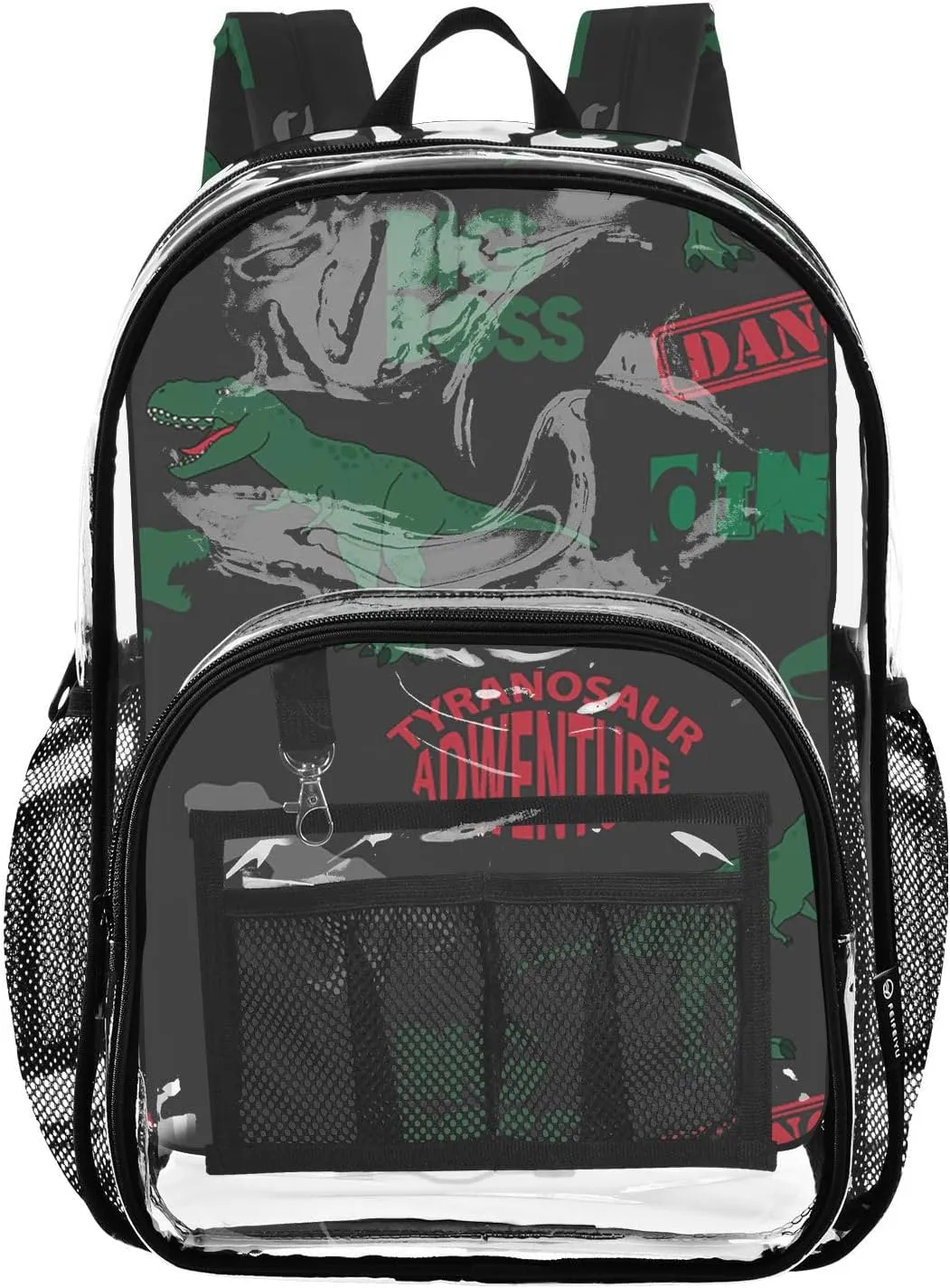 Red Green Dinosaur Clear Backpack PVC Backpacks for Kids Girls Boys Transparent Bookbag Plastic Toddler Daypack Bags for School Stadium Travel College