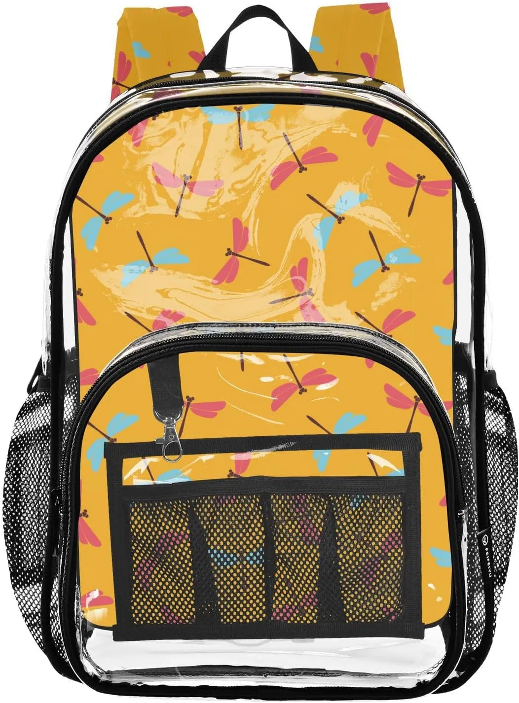 Red Orange Dragonflies Clear Backpack PVC Backpacks for Kids Girls Boys Transparent Bookbag Plastic Toddler Daypack Bags for Teens Stadium Events School