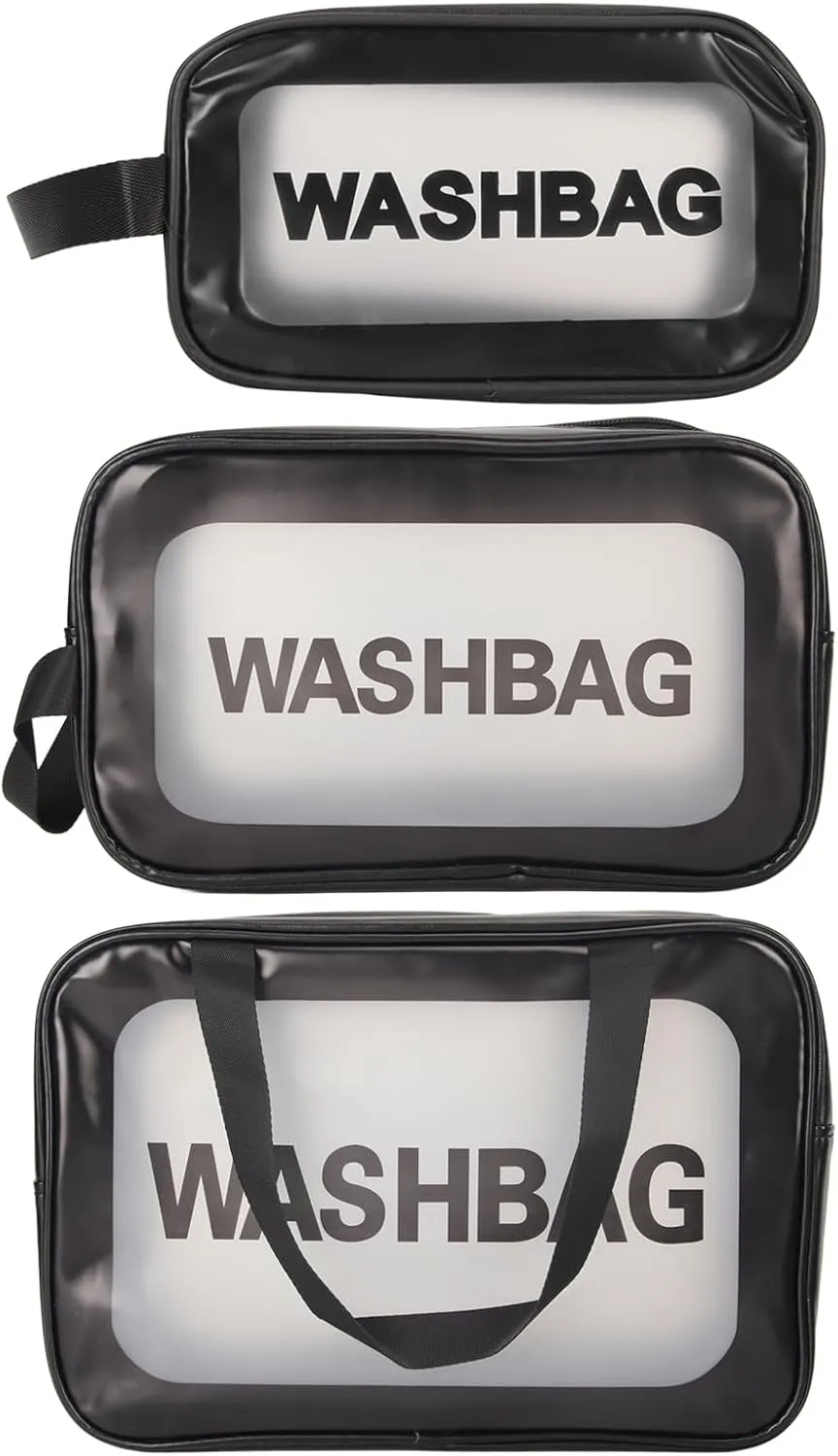 Restokki 3pcs Wash Bag Travel,Travel Toiletry Bag,Cosmetics Bags with Zipper Handle Portable,Translucent Waterproof Travel Accessories Bag