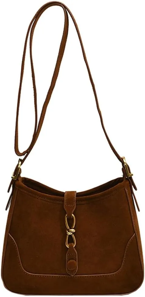 Retro Suede Handbag Women's Shoulder Bag Red Suede Purse Saddle Bag Sling Crossbody Bag Clasp Zipper Tote Bag