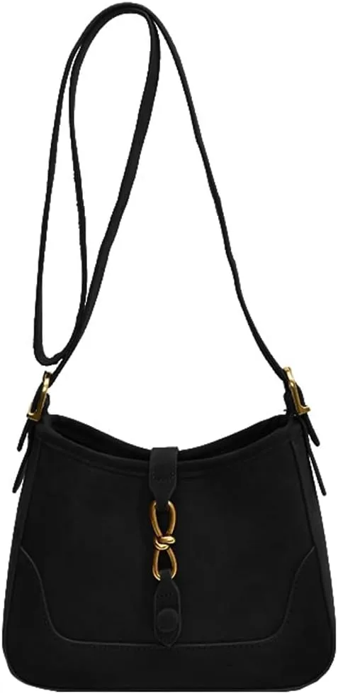 Retro Suede Handbag Women's Shoulder Bag Red Suede Purse Saddle Bag Sling Crossbody Bag Clasp Zipper Tote Bag