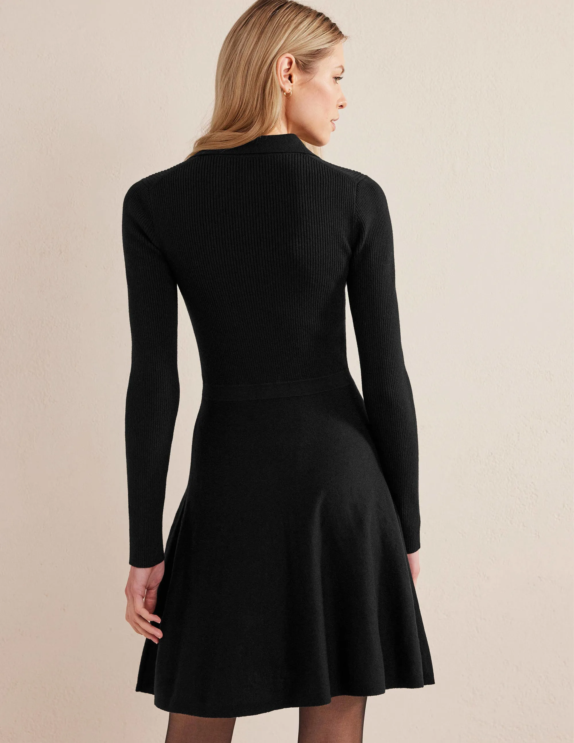 Rib Detail Knitted Mini Dress-Black