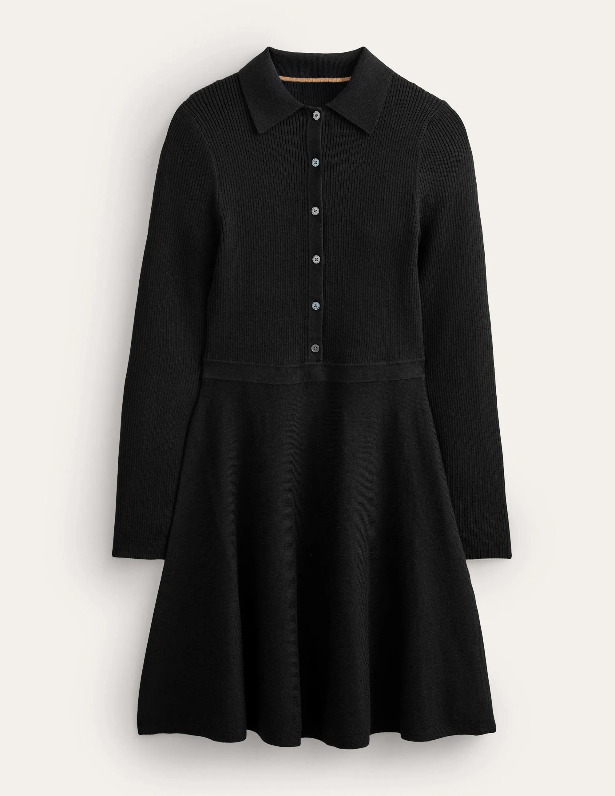 Rib Detail Knitted Mini Dress-Black