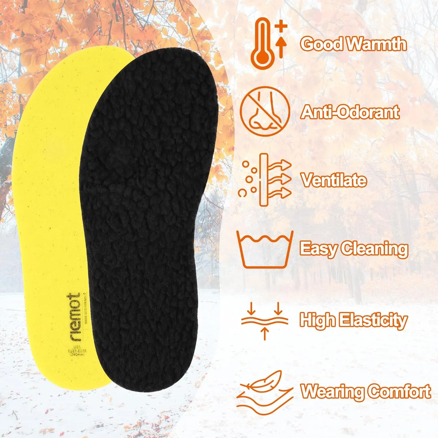 Riemot 2 Pairs Memory Foam Wool Insoles for Clogs, Garden, Nurse, Chef, Wide Toe Box Shoes - Warm Replacement Thin Inserts for Women/Men, Black Size 13