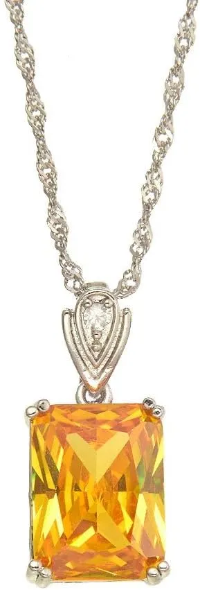 RIZILIA White Gold Plated Jewelry Set - Princess Cut Tennis Bracelet & Rectangular Pendant Necklace