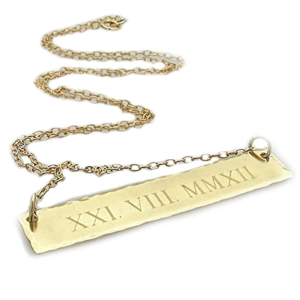 Roman Numeral Date Necklace, Anniversary Date Necklace for her, Personalized Gold Filled Necklace, Rectangular Bar Pendant, Handmade Bar necklace with roman numeral date
