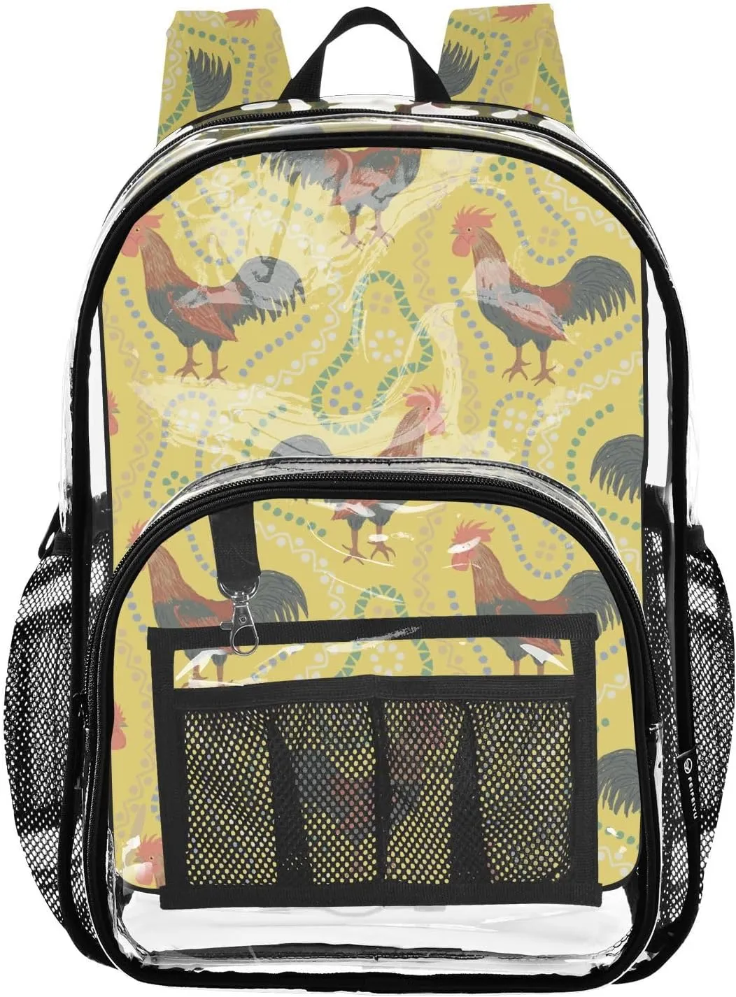 Roosters Yellow Green Clear Backpack PVC Backpacks for Kids Girls Boys Transparent Bookbag Plastic Toddler Daypack Bags for Teens Students Women Men Travel