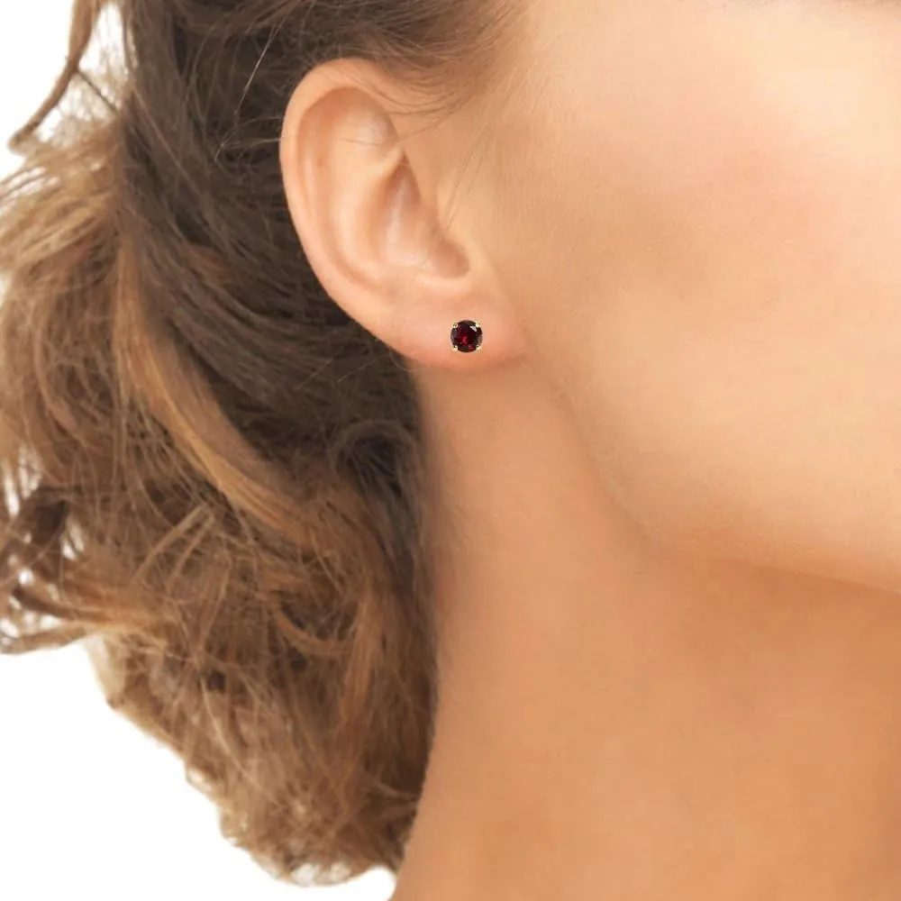 Ruby Earrings for Women Sterling Silver Round-Cut Solitaire Synthetic Red July Birthstone Studs Bridesmaids