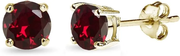 Ruby Earrings for Women Sterling Silver Round-Cut Solitaire Synthetic Red July Birthstone Studs Bridesmaids