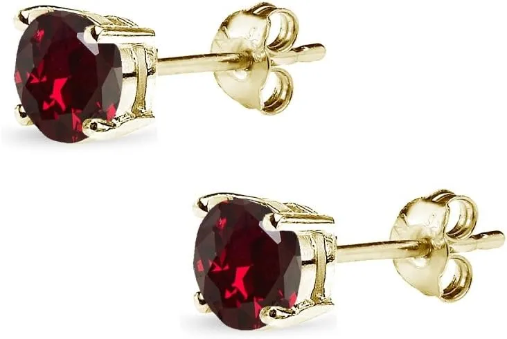 Ruby Earrings for Women Sterling Silver Round-Cut Solitaire Synthetic Red July Birthstone Studs Bridesmaids