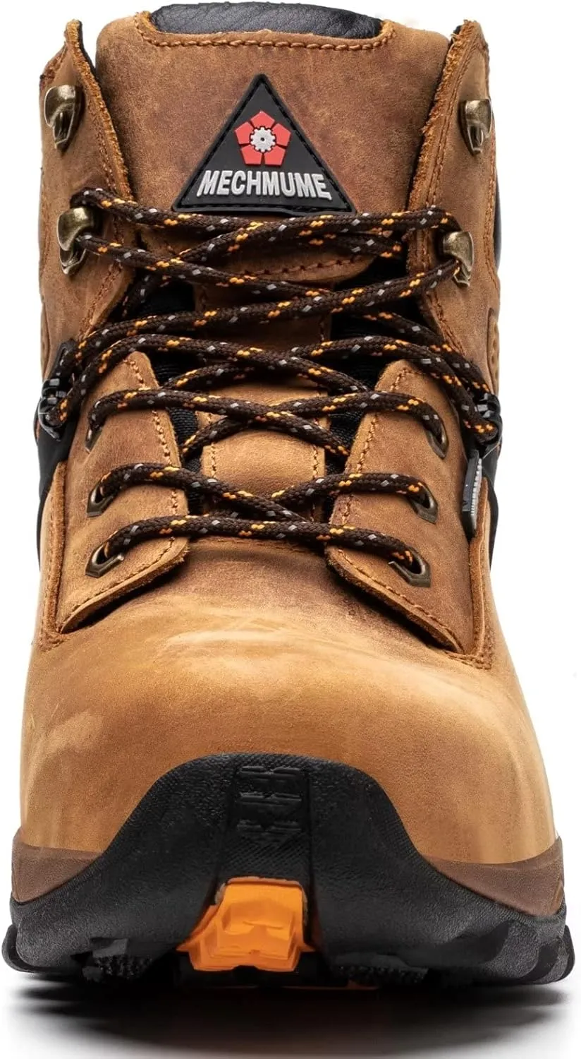 Safety Work Shoes, Waterproof, Crazy Horse Leather, Steel Toe, Rubber Sole, Kevlar Anti-Puncture, 6 inch, Industrial & Construction Hiking Work Boots