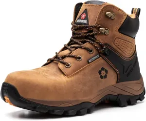 Safety Work Shoes, Waterproof, Crazy Horse Leather, Steel Toe, Rubber Sole, Kevlar Anti-Puncture, 6 inch, Industrial & Construction Hiking Work Boots