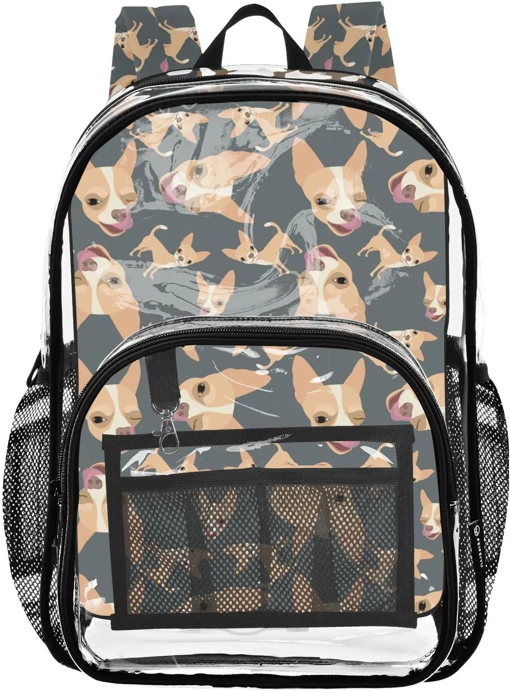 Sage Green Dogs Clear Backpack Water Resistant Daypack Transparent Backpacks for Girls Boys Bookbag PVC Plastic Bags for Stadium Events School Travel