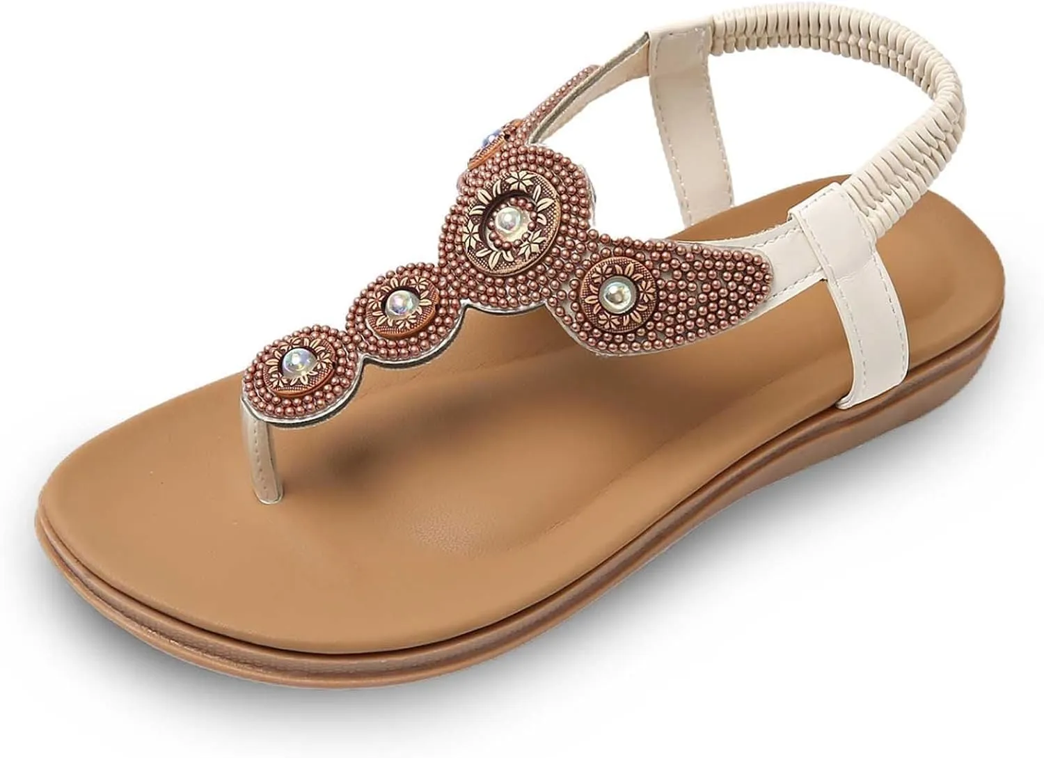 Sandals Women Arch Support Flip Flops Sandals Summer Bohemian Flat Sandal Elastic Strap Dressy Vacation Shoes