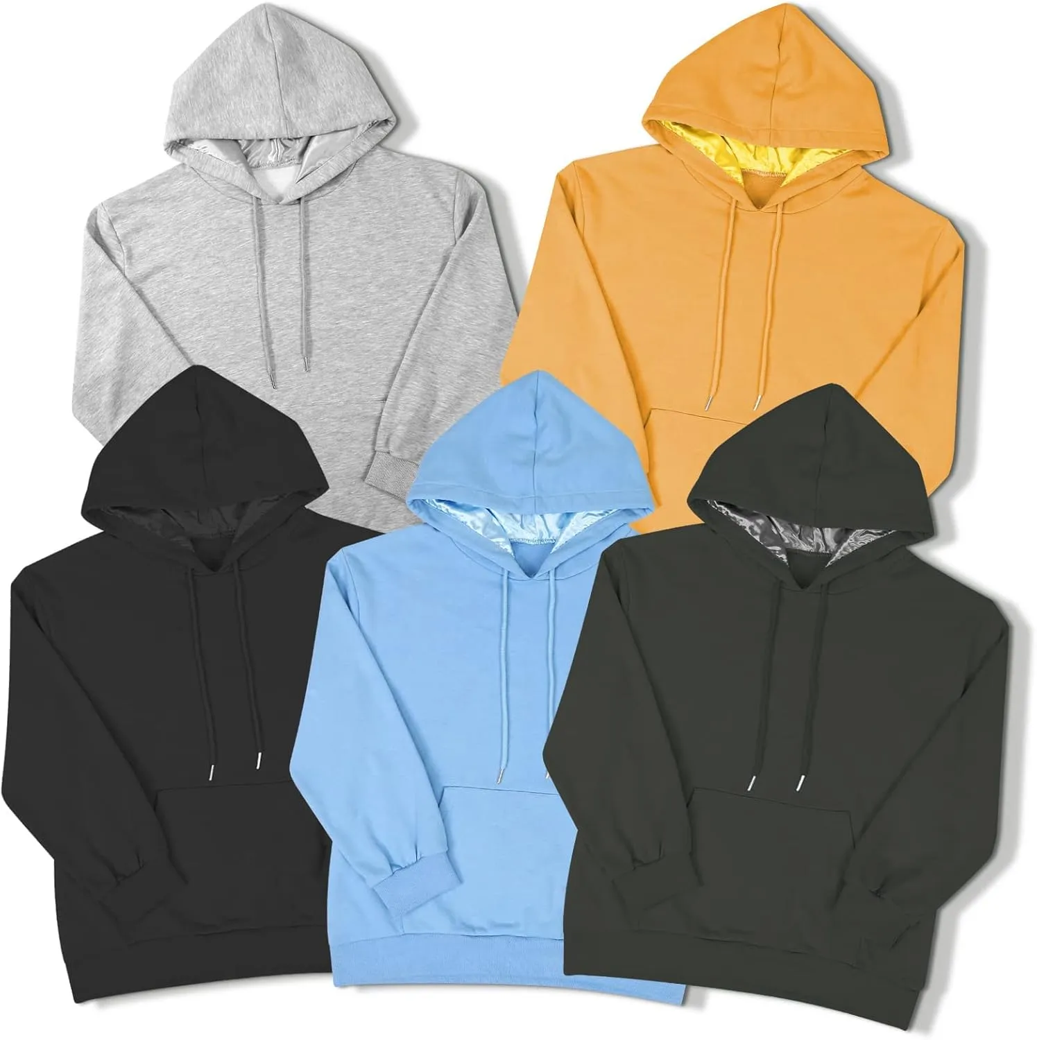 Satin Lined Hoodie Women's Casual Long Sleeve Satin Pullover Hoodie Sweatshirt Tops