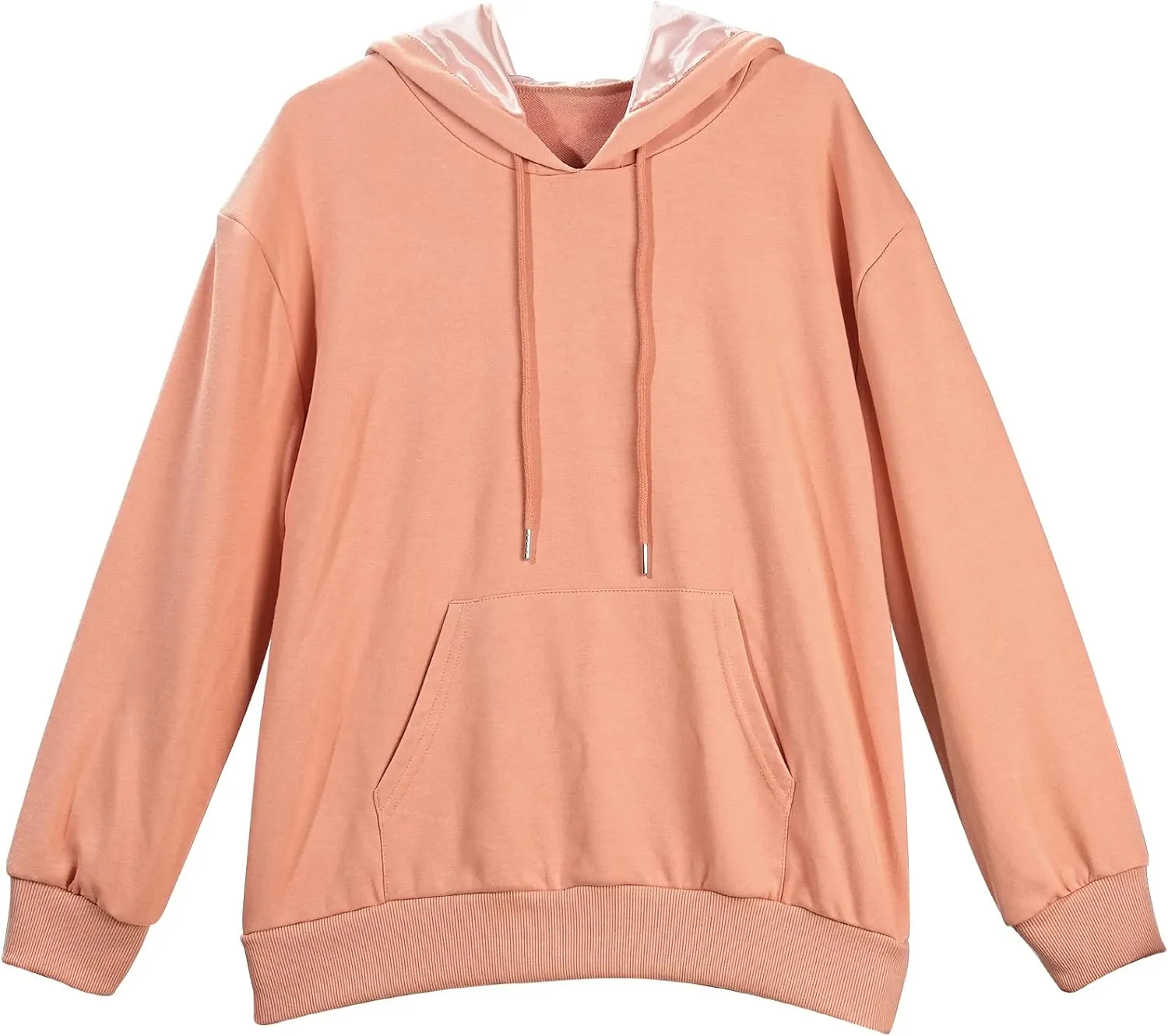Satin Lined Hoodie Women's Casual Long Sleeve Satin Pullover Hoodie Sweatshirt Tops