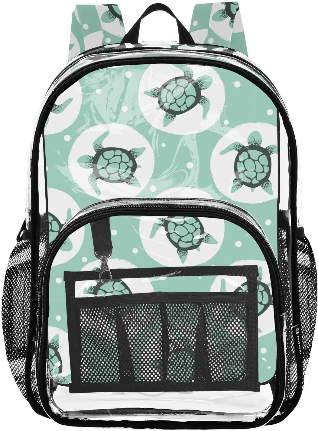 Sea Turtle Black Green Clear Backpack Water Resistant Daypack Transparent Backpacks for Girls Boys Bookbag PVC Plastic Bags for Teens Students Women Men Travel