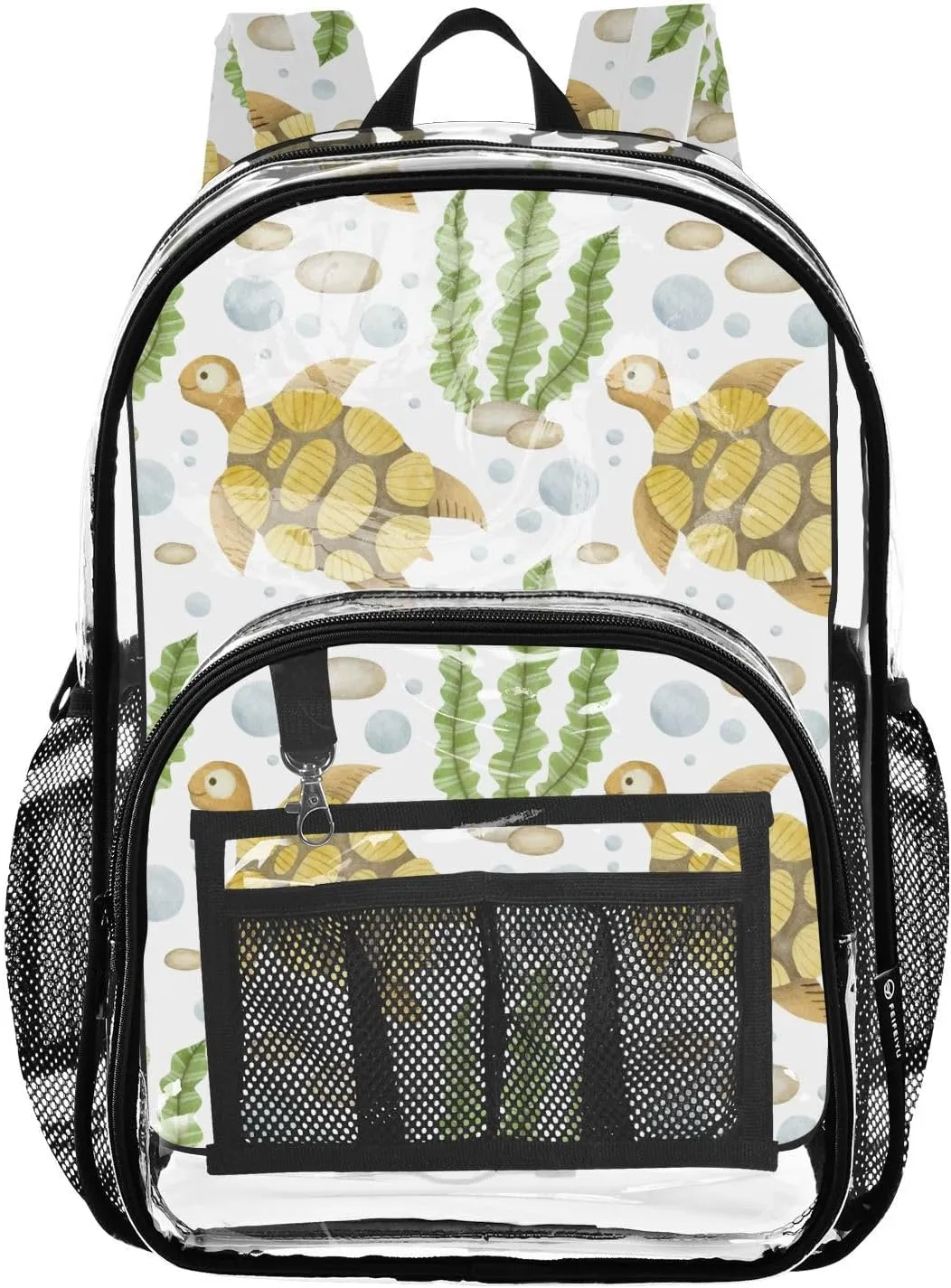 Seaweed Sea Turtle Yellow Clear Backpack Transparent Bag for Girls Boys Kids Backpacks See Through Bookbag Plastic Daypack for School Stadium Travel Large Capacity