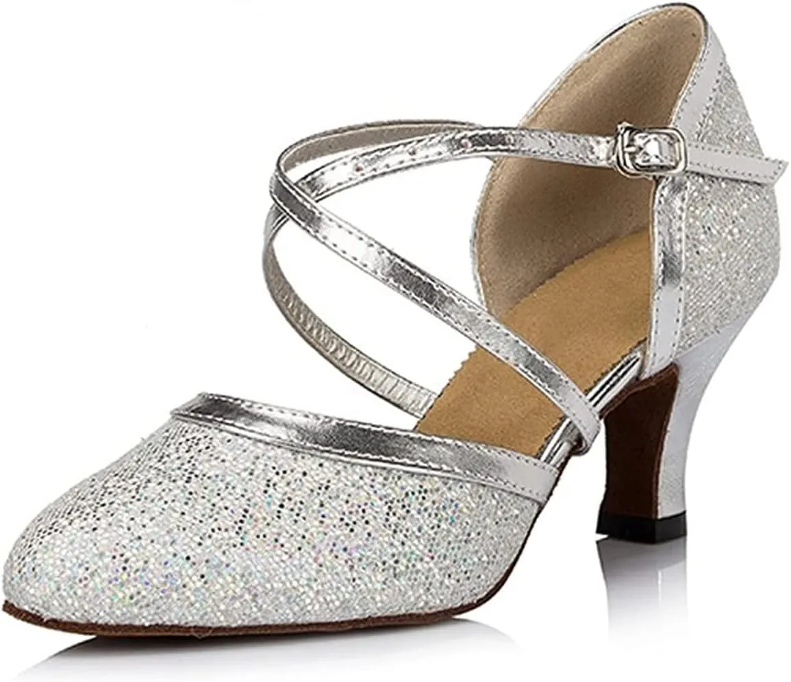 Sequin Women's Suede Sole Party Wedding Shoes Practice Ballroom Dance Shoes for 1920S