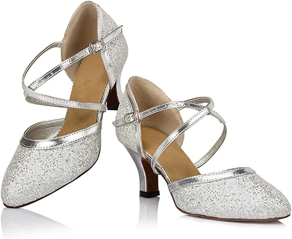 Sequin Women's Suede Sole Party Wedding Shoes Practice Ballroom Dance Shoes for 1920S