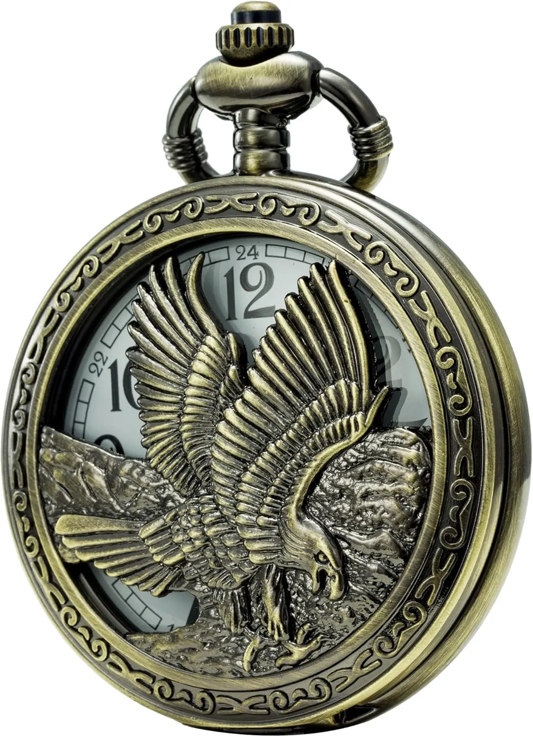 SEWOR Japan Quartz Movement Pocket Watch with Double Chain (Metal & Leather) (Eagle)