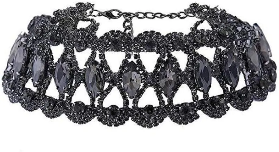 Sexy Rhinestone Choker Necklace for Women Dainty CZ Diamond Gem Chokers for Women - BLACK