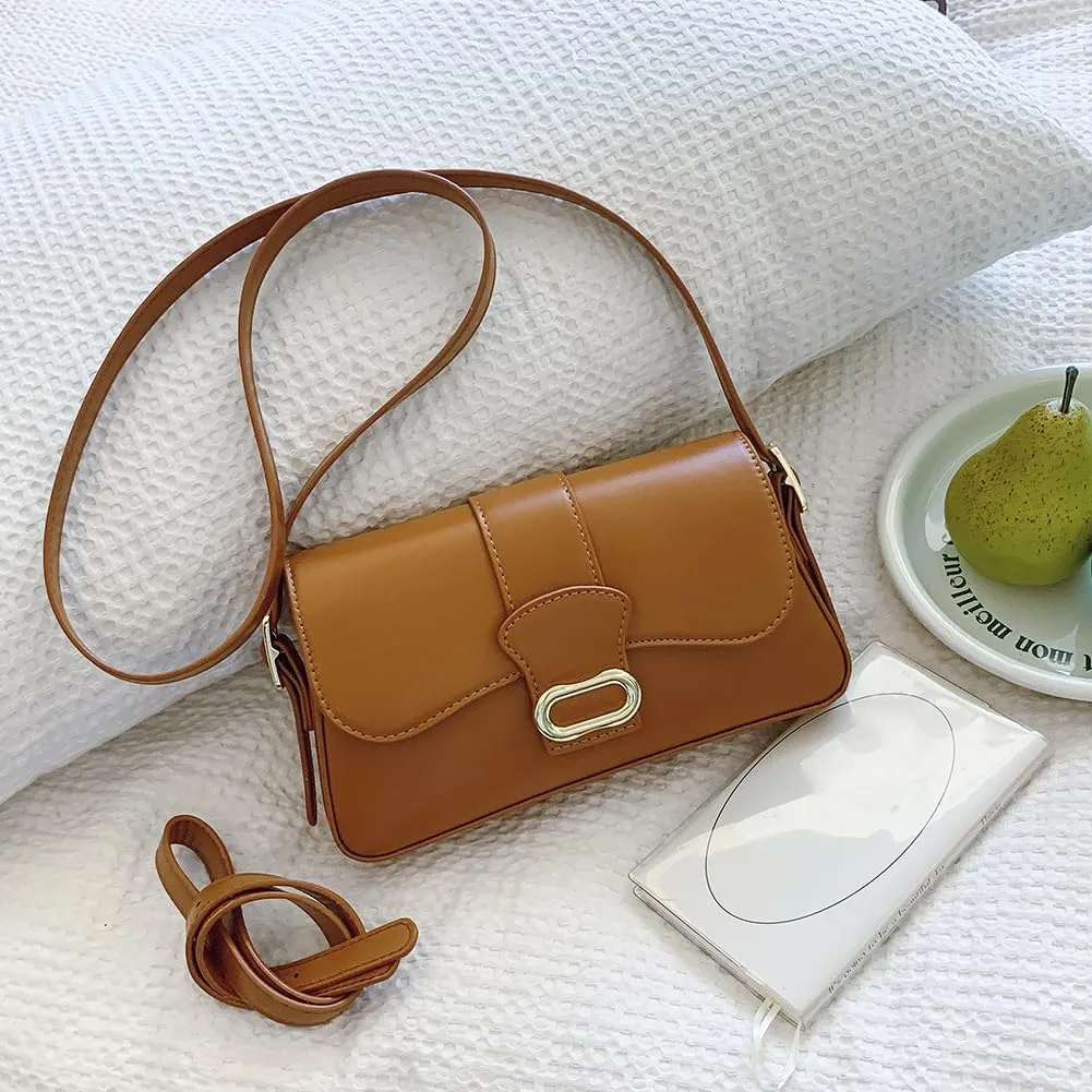 Shoulder Bag for Women Closure Flap Handbag PU Leather Zipper Clutch Bag Solid Color Satchel Purse Travel Shopping