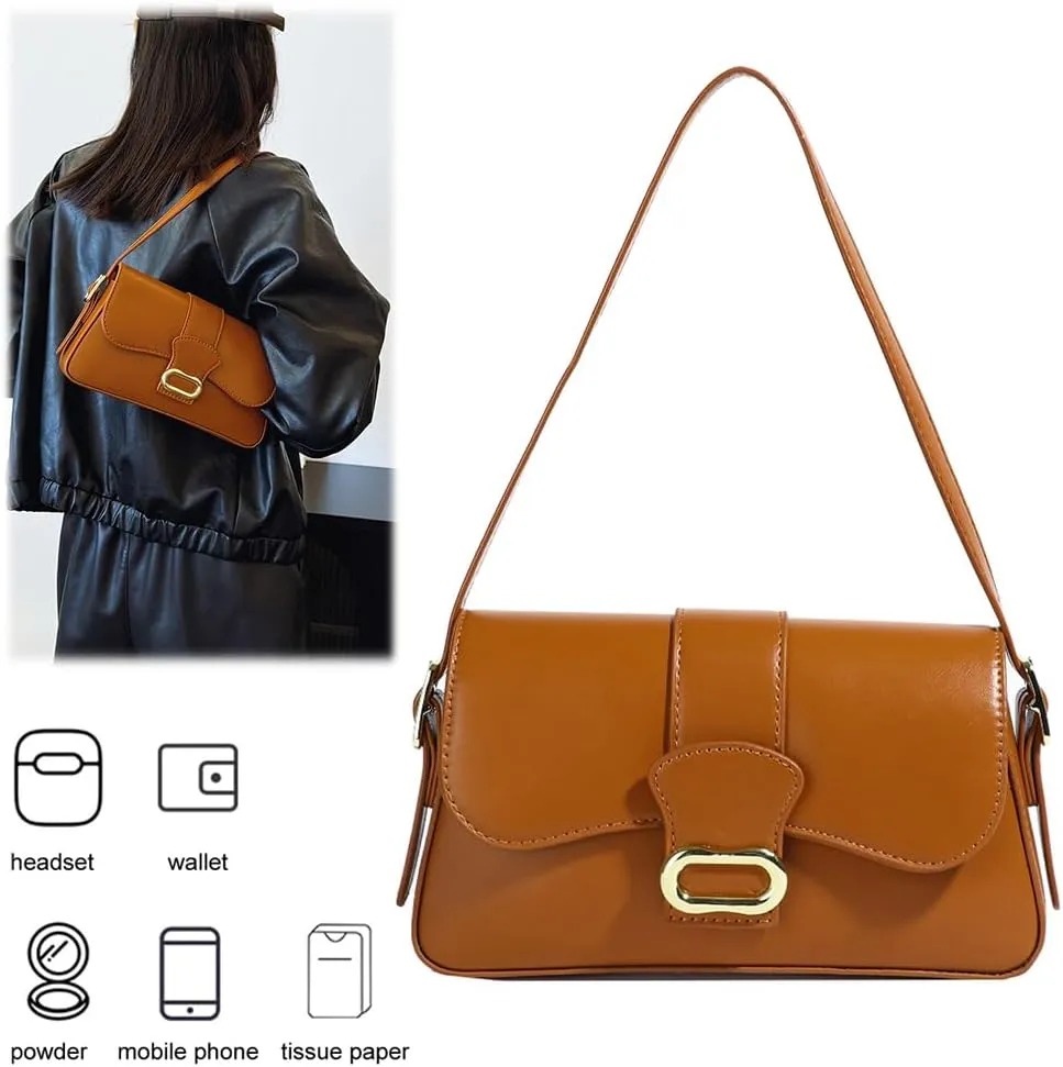 Shoulder Bag for Women Closure Flap Handbag PU Leather Zipper Clutch Bag Solid Color Satchel Purse Travel Shopping