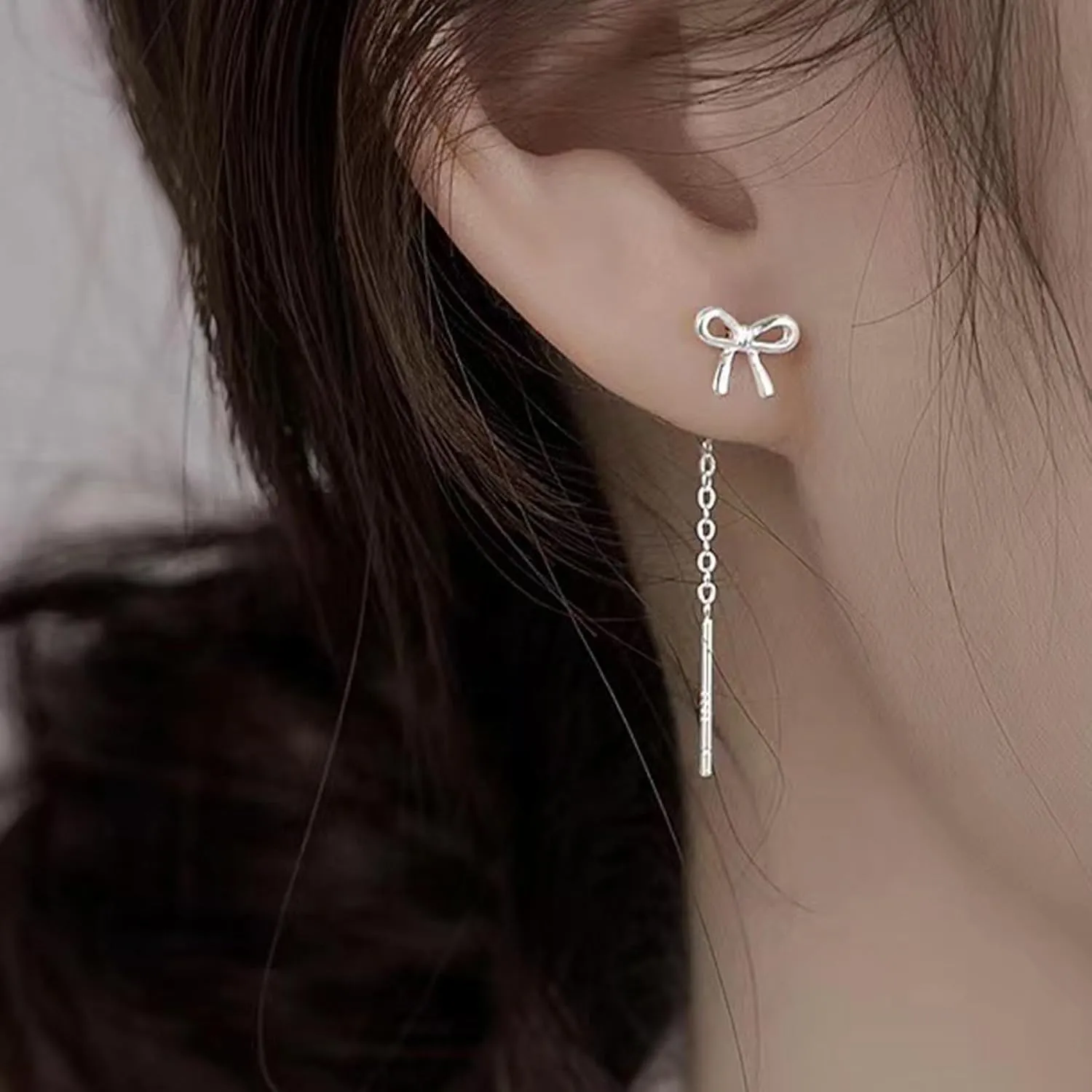 Silver Chain Earrings for Women Silver Threader Earrings Dainty Dangle Earrings for Women Hypoallergenic Thread Earrings for Women Korean Earrings