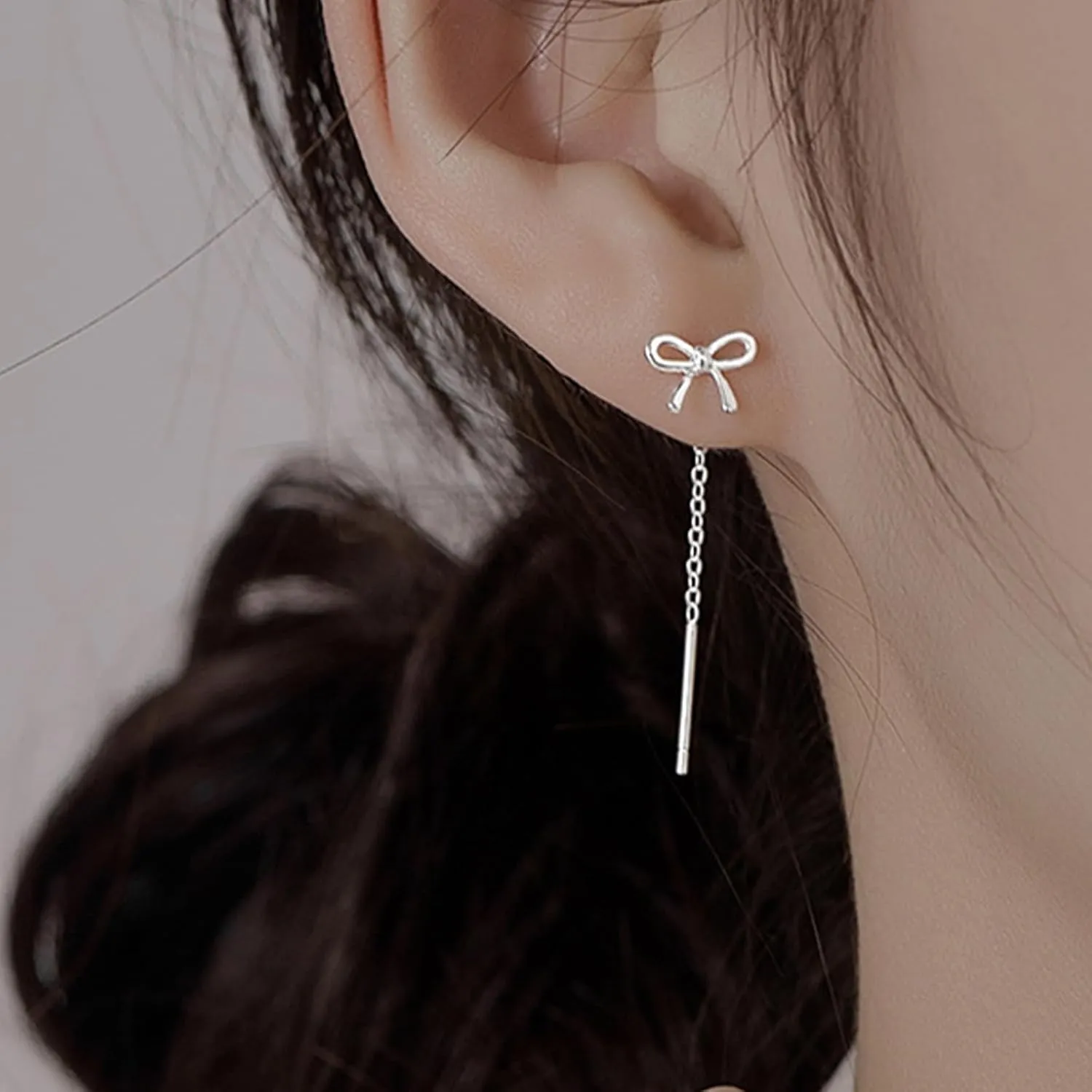 Silver Chain Earrings for Women Silver Threader Earrings Dainty Dangle Earrings for Women Hypoallergenic Thread Earrings for Women Korean Earrings