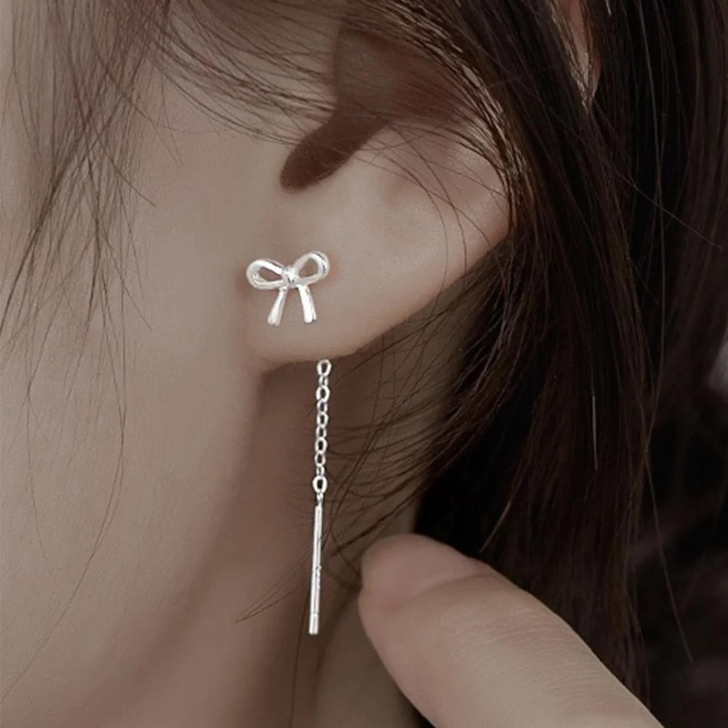 Silver Chain Earrings for Women Silver Threader Earrings Dainty Dangle Earrings for Women Hypoallergenic Thread Earrings for Women Korean Earrings