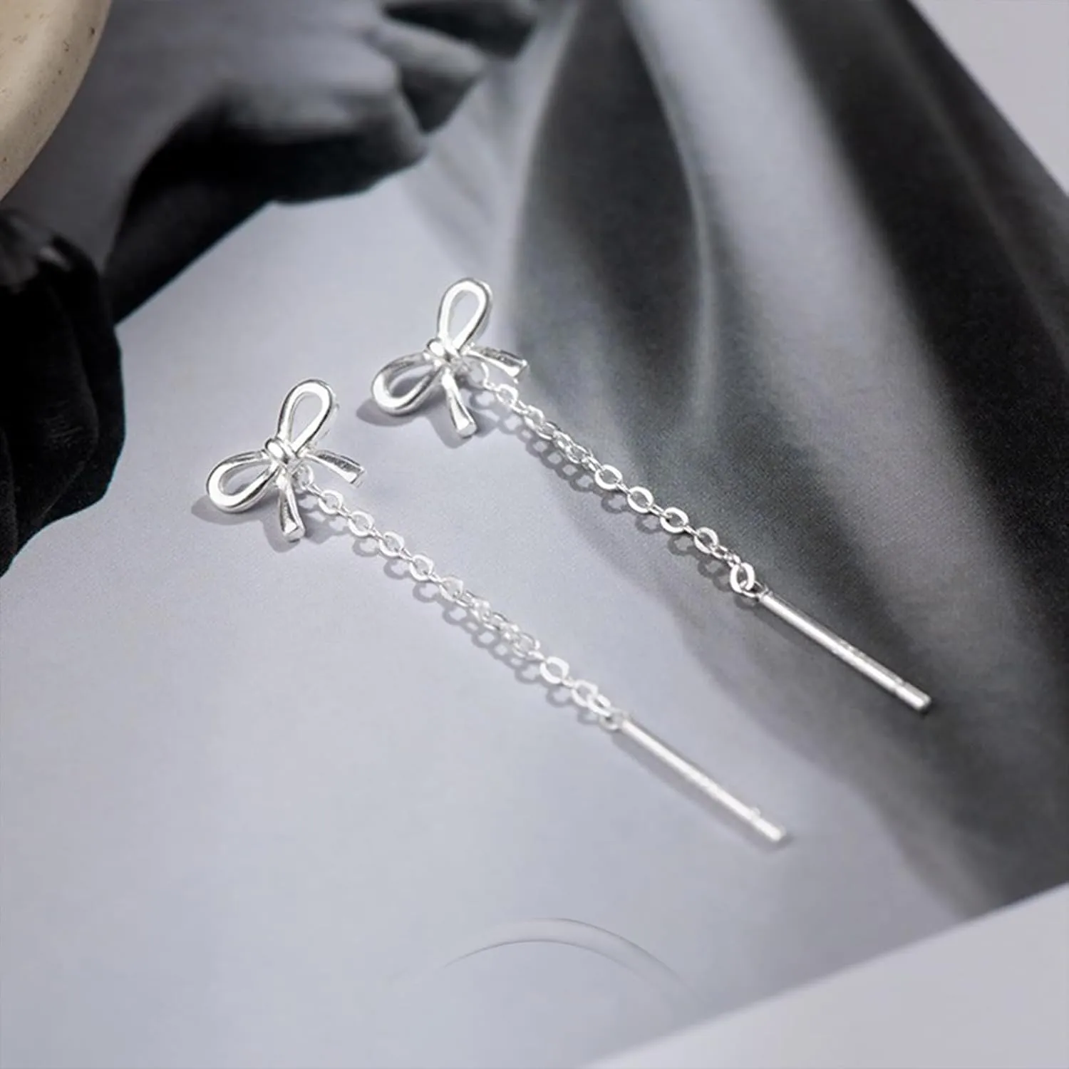 Silver Chain Earrings for Women Silver Threader Earrings Dainty Dangle Earrings for Women Hypoallergenic Thread Earrings for Women Korean Earrings