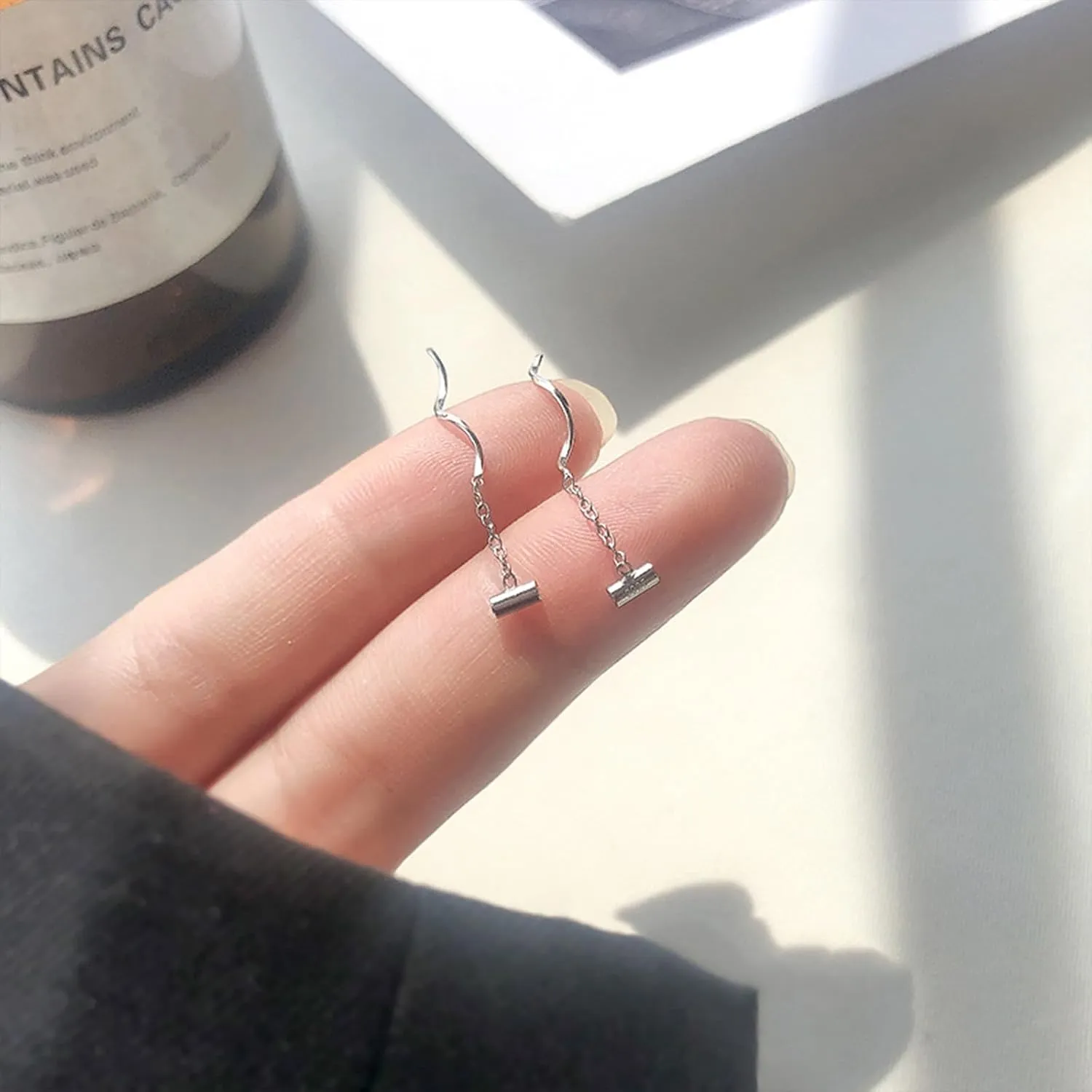 Silver Chain Earrings for Women Silver Threader Earrings Dainty Dangle Earrings for Women Hypoallergenic Thread Earrings for Women Korean Earrings