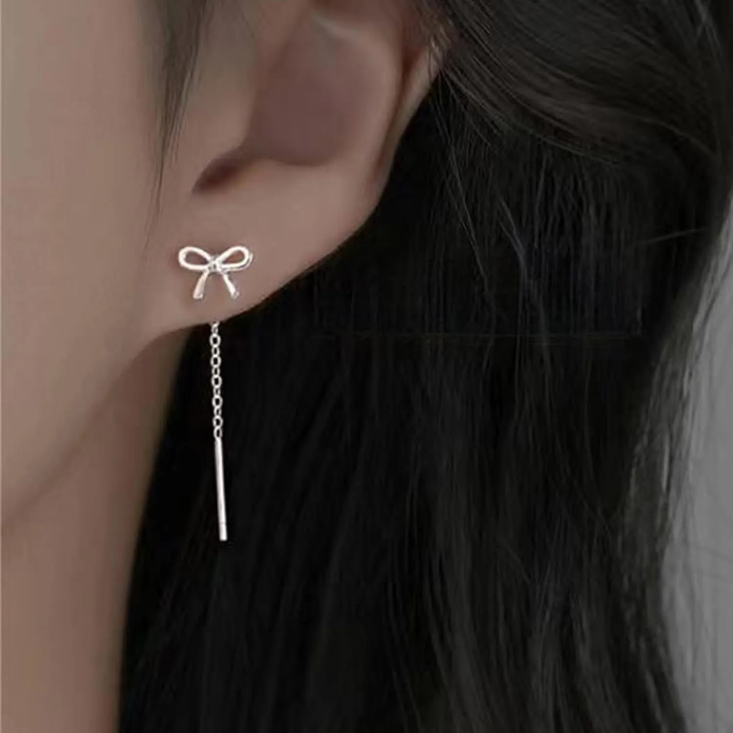 Silver Chain Earrings for Women Silver Threader Earrings Dainty Dangle Earrings for Women Hypoallergenic Thread Earrings for Women Korean Earrings