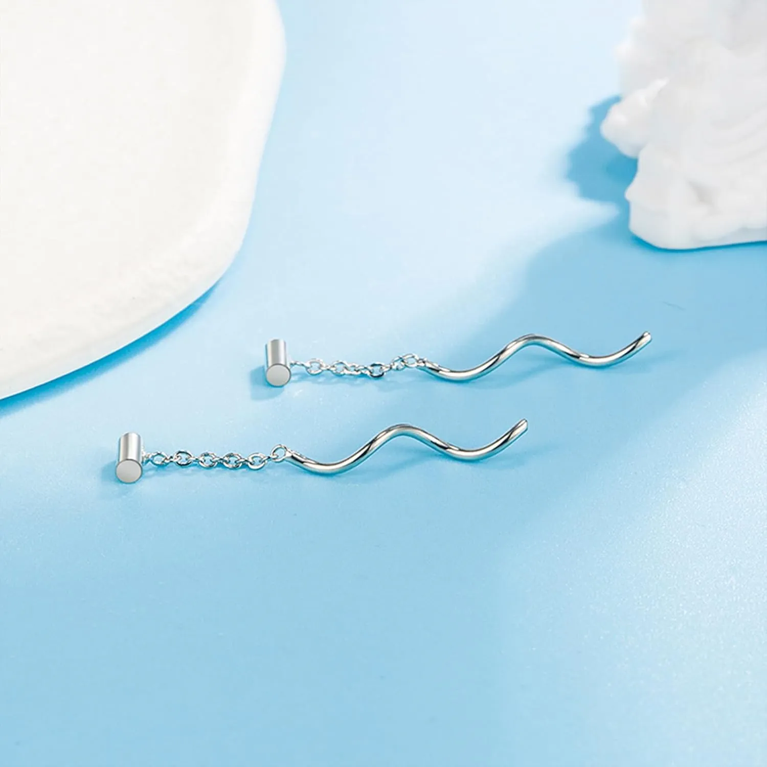 Silver Chain Earrings for Women Silver Threader Earrings Dainty Dangle Earrings for Women Hypoallergenic Thread Earrings for Women Korean Earrings