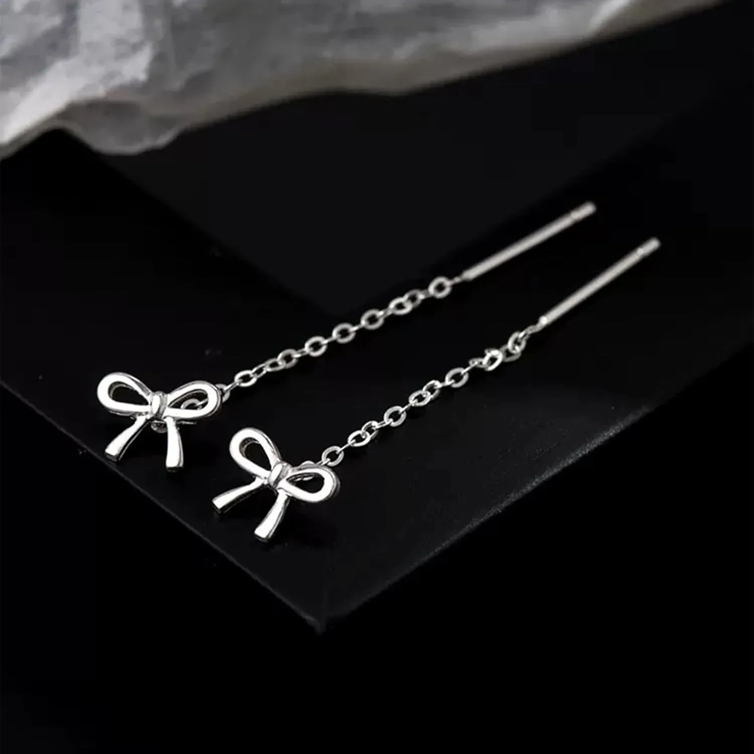 Silver Chain Earrings for Women Silver Threader Earrings Dainty Dangle Earrings for Women Hypoallergenic Thread Earrings for Women Korean Earrings