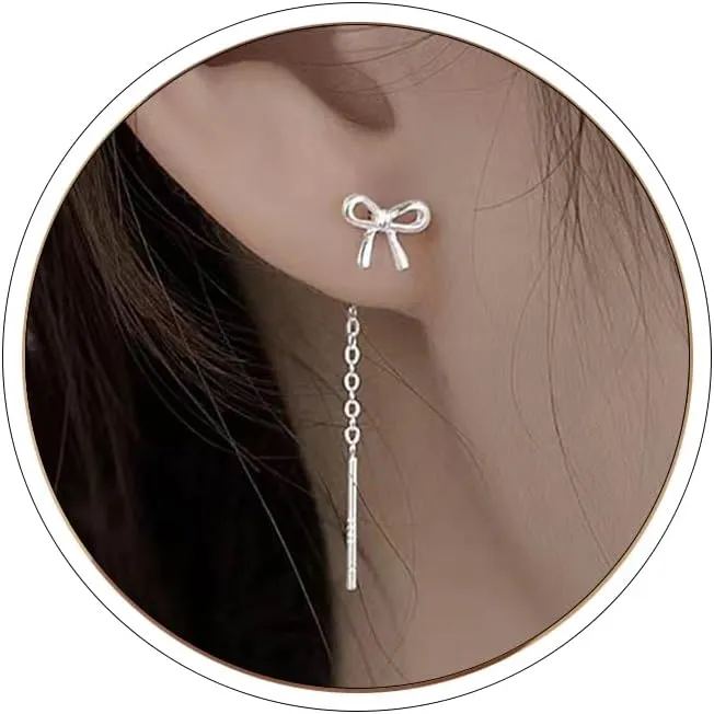 Silver Chain Earrings for Women Silver Threader Earrings Dainty Dangle Earrings for Women Hypoallergenic Thread Earrings for Women Korean Earrings