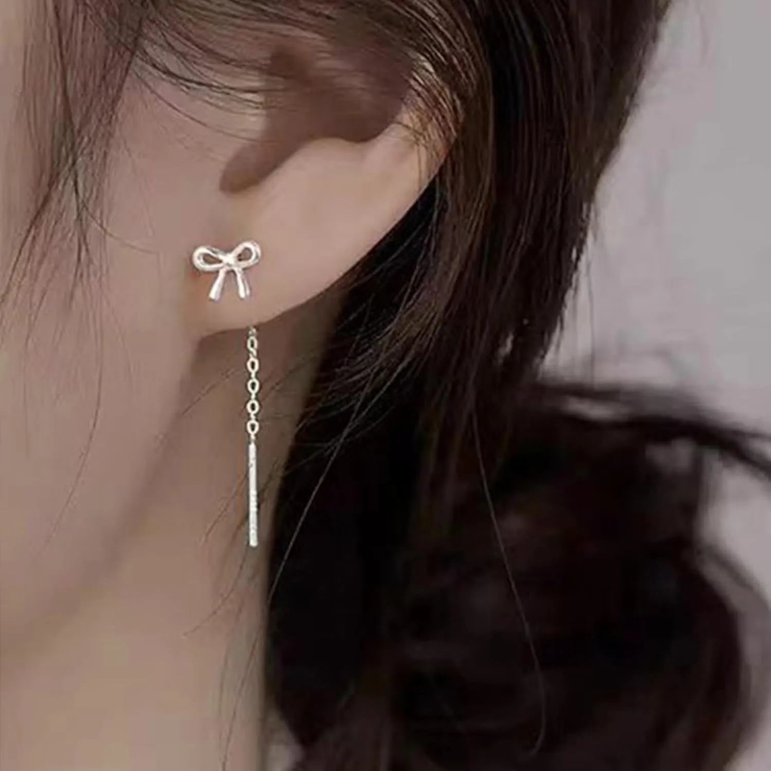 Silver Chain Earrings for Women Silver Threader Earrings Dainty Dangle Earrings for Women Hypoallergenic Thread Earrings for Women Korean Earrings