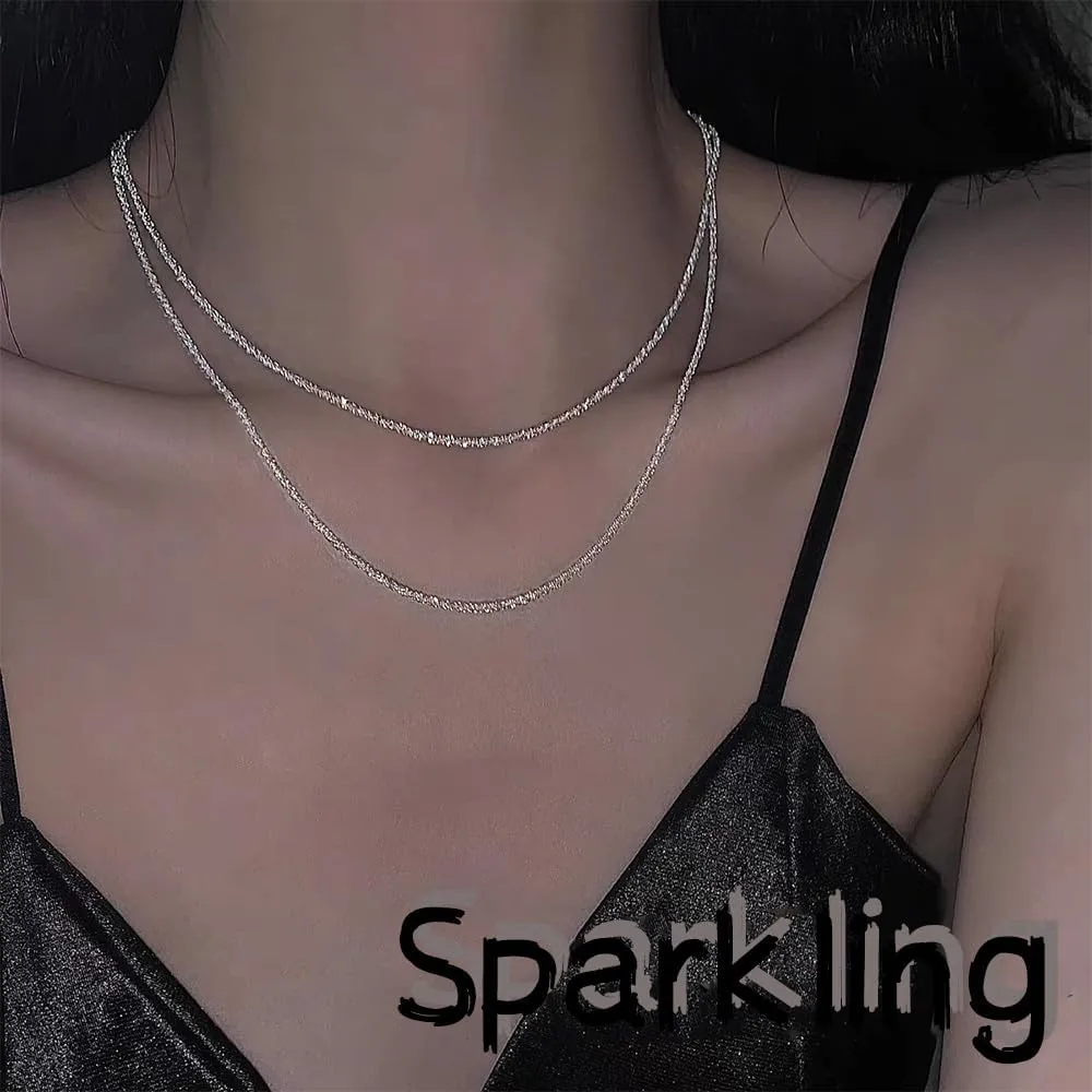 Silver Layered Necklaces for Women Trendy Shiny Twisted Rope Chain Necklace Dainty 925 Sterling Silver Plated Choker Necklace with Bracelet Jewelry Set for Women