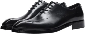 Single Season Dress Shoes for Men Lace Up Square Toe Brogue Embossed Cowhide Low Top Non Slip Resistant Rubber Sole Anti-Slip Business Very Popular Among Young People