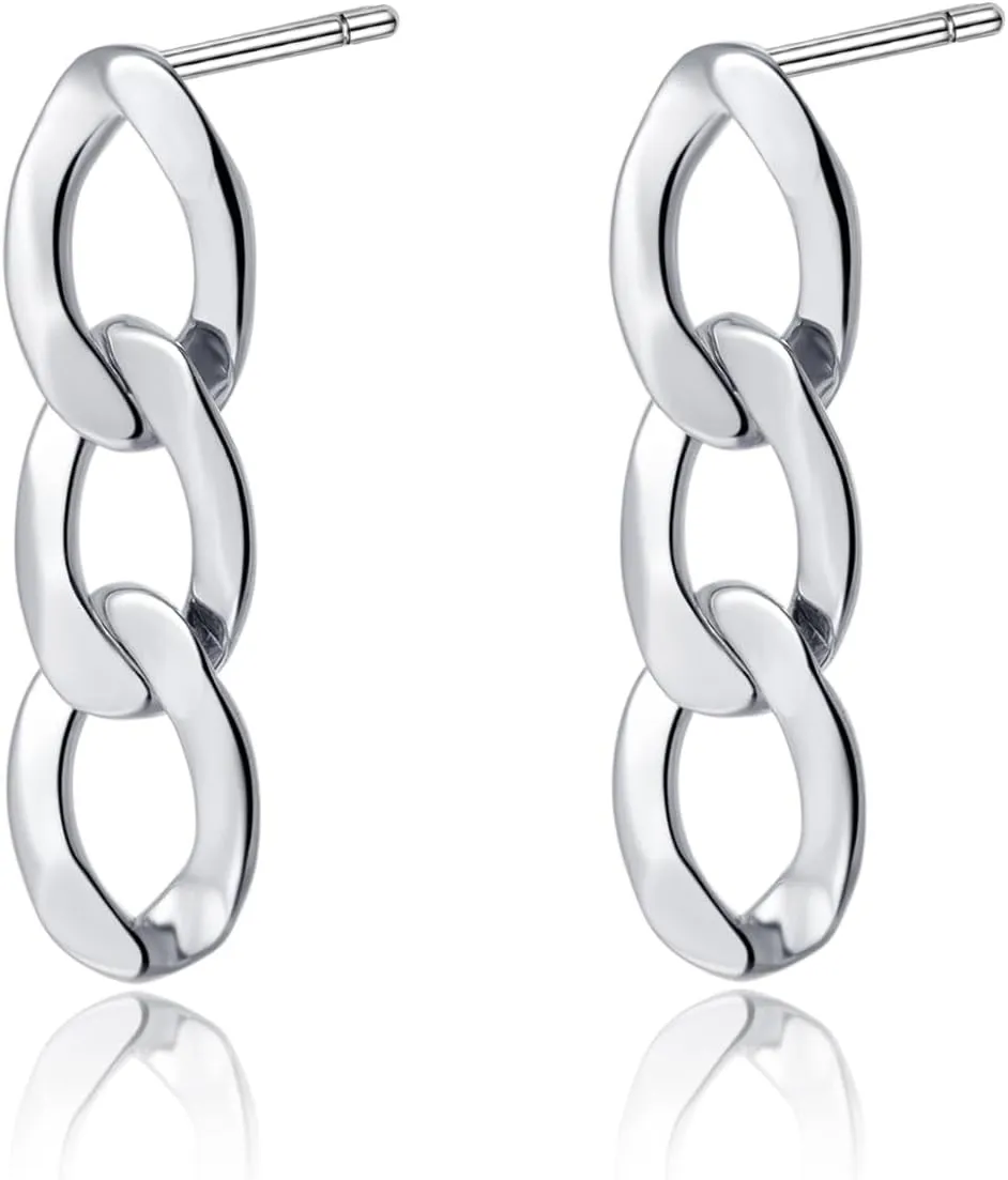 SLUYNZ 925 Sterling Silver Link Studs Earrings for Women Minimalist Studs Earrings Chain Link Studs