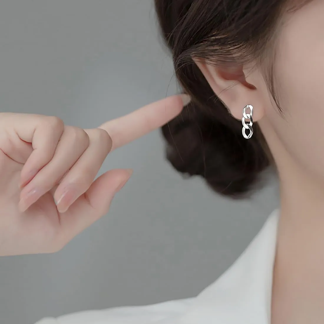 SLUYNZ 925 Sterling Silver Link Studs Earrings for Women Minimalist Studs Earrings Chain Link Studs