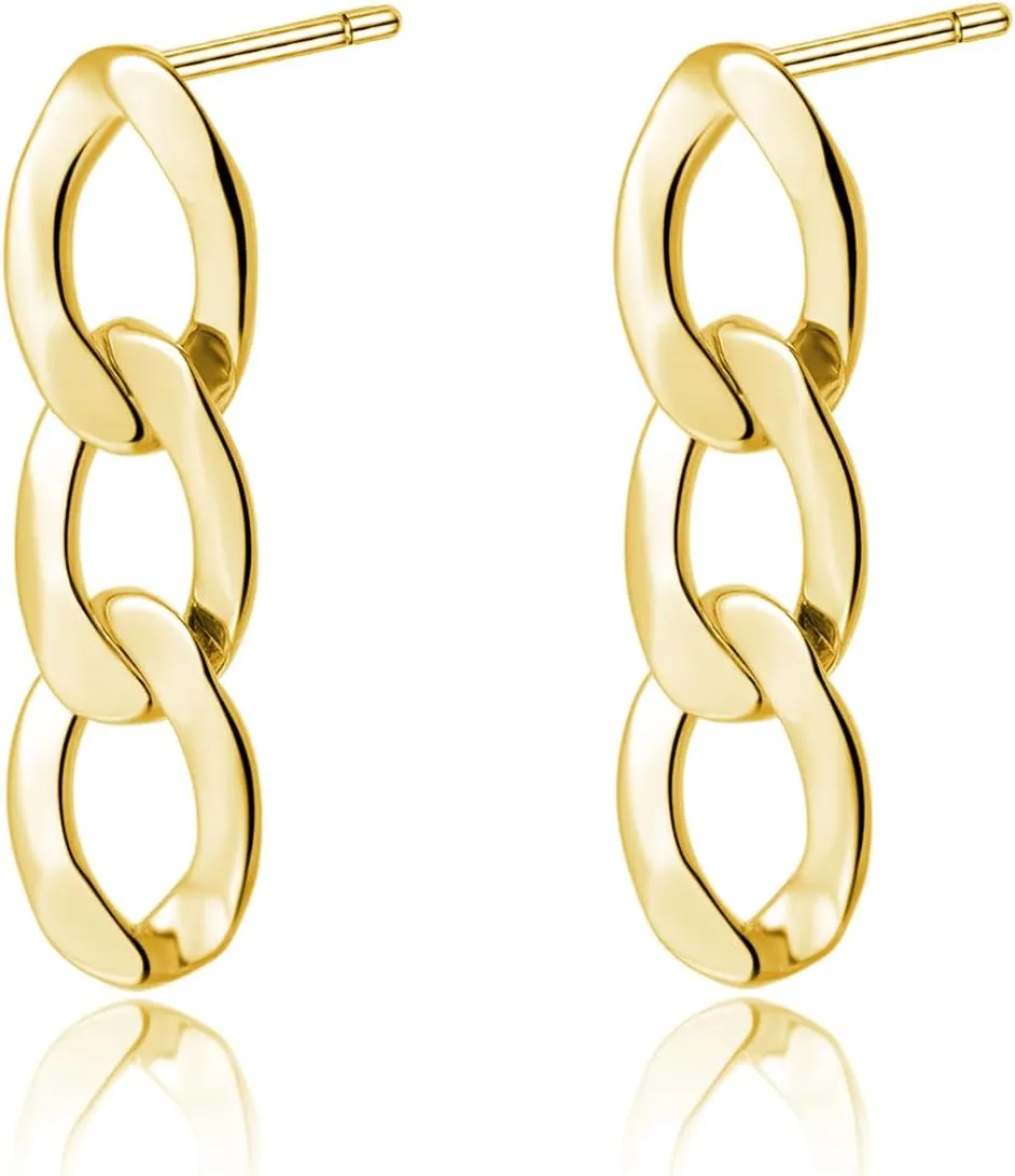 SLUYNZ 925 Sterling Silver Link Studs Earrings for Women Minimalist Studs Earrings Chain Link Studs