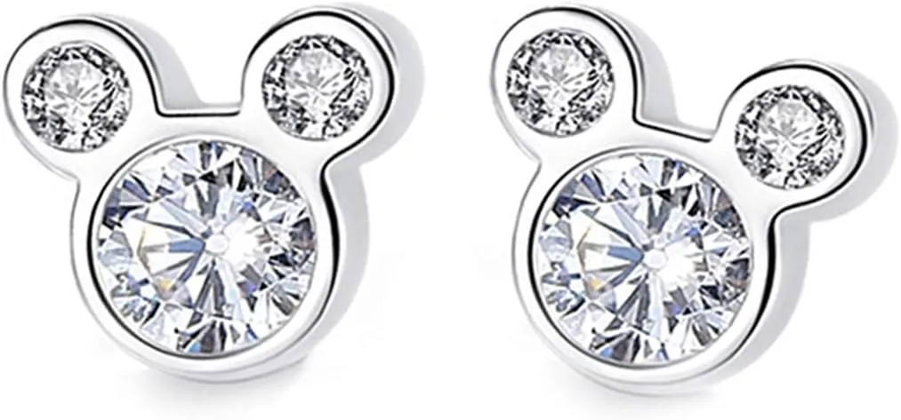 SLUYNZ 925 Sterling Silver Mouse Earrings Studs for Women Crystals Mouse Studs Earrings