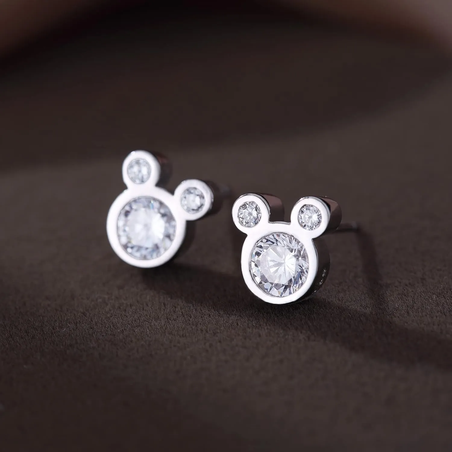SLUYNZ 925 Sterling Silver Mouse Earrings Studs for Women Crystals Mouse Studs Earrings