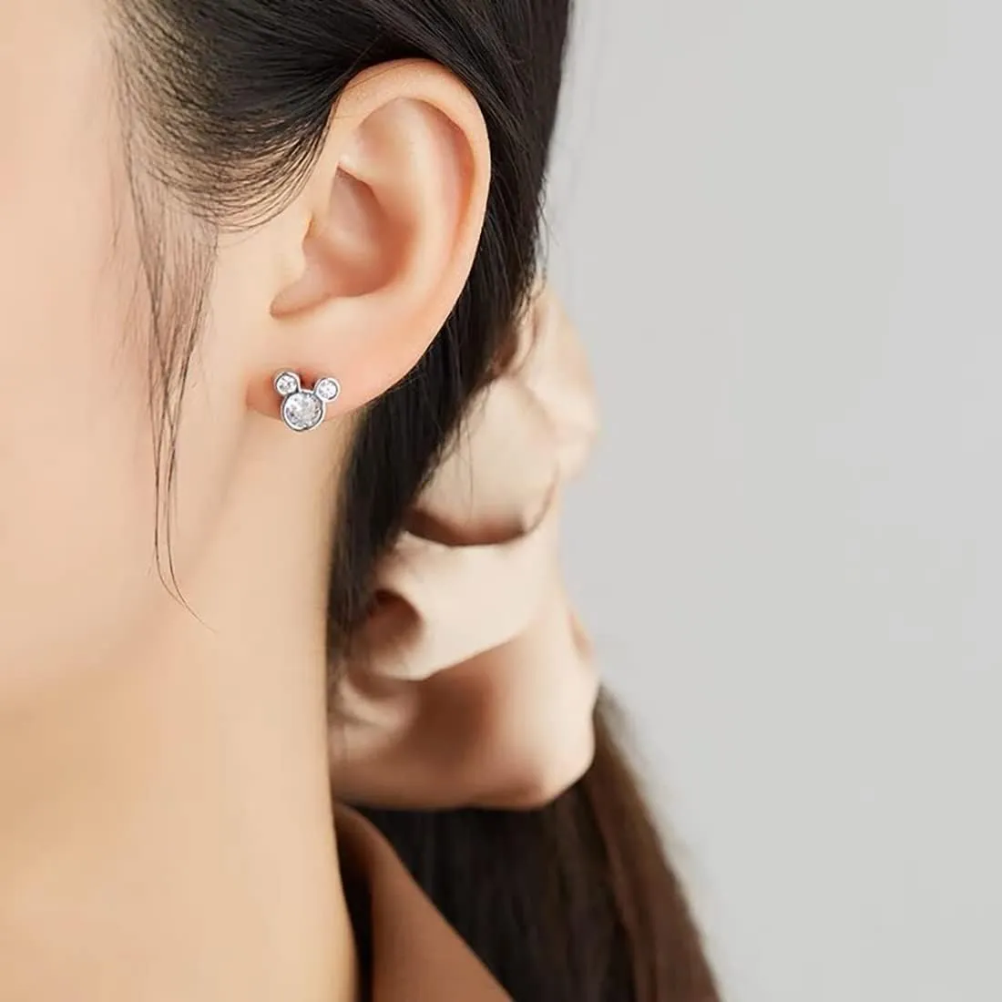 SLUYNZ 925 Sterling Silver Mouse Earrings Studs for Women Crystals Mouse Studs Earrings