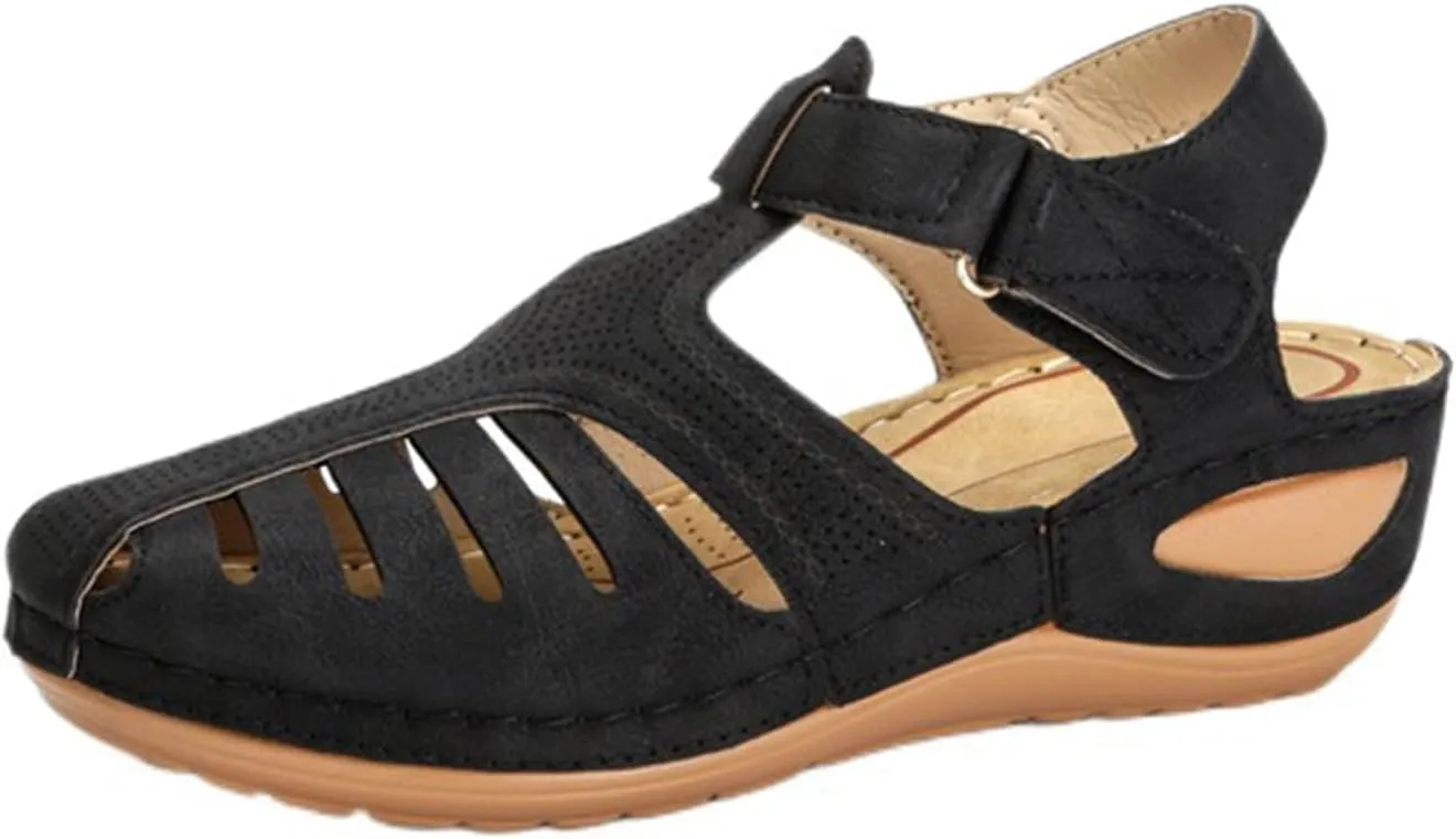 Smoneyful Womens Closed Toe Wedge Platform Sandals Comfortable for Summer Casual Bohemia Gladiator Style Hollow Out Orthopedic