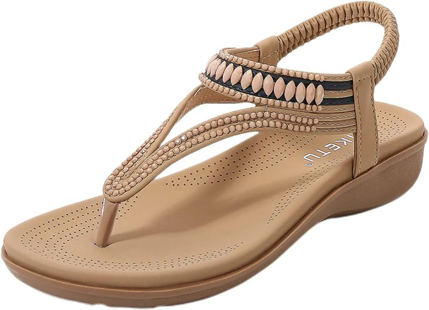 Smoneyful Womens Comfort Summer Sandals with Arch Support for Walking Elastic Ankle or T Strap Casual Flat Flip Flops