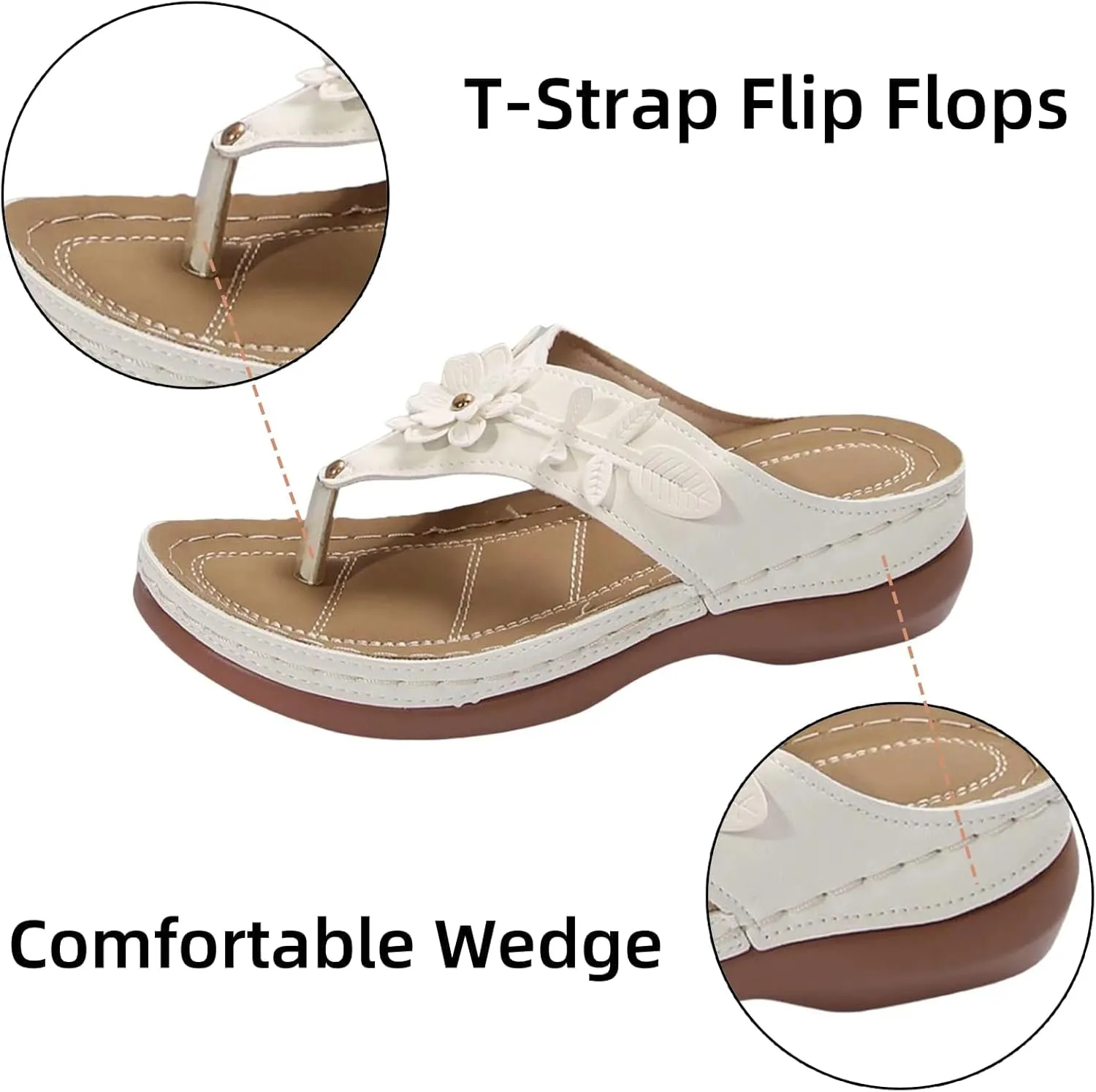 Smoneyful Womens Orthopedic Sandals Arch Support Wedge Non Slip Flip Flops Summer Dressy Comfortable Flat Open Toe Platform Lightweight Beach Casual Silppers Sandals